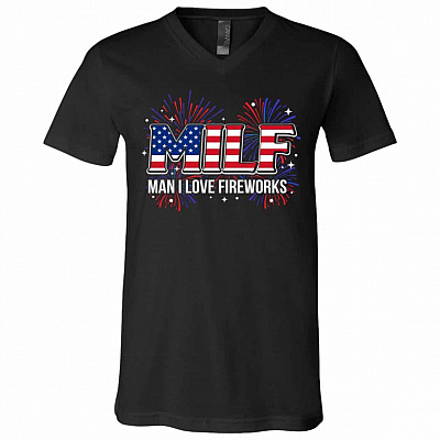 mifl t, Black, V-Neck T-Shirt