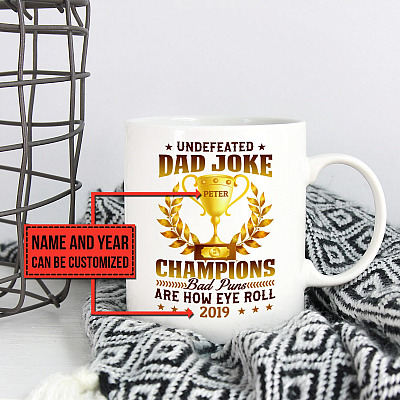 Alternative view of Personalized Undefeated Dad Joke Champion Bad Puns Are How Eye Roll Ceramic Coffee Mug - Beer Stein