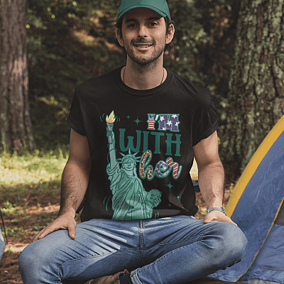 Alternative view of I'm With Her Statue Of Liberty Dark T-Shirt - 4th of July Shirt - Funny Patriotic Shirt