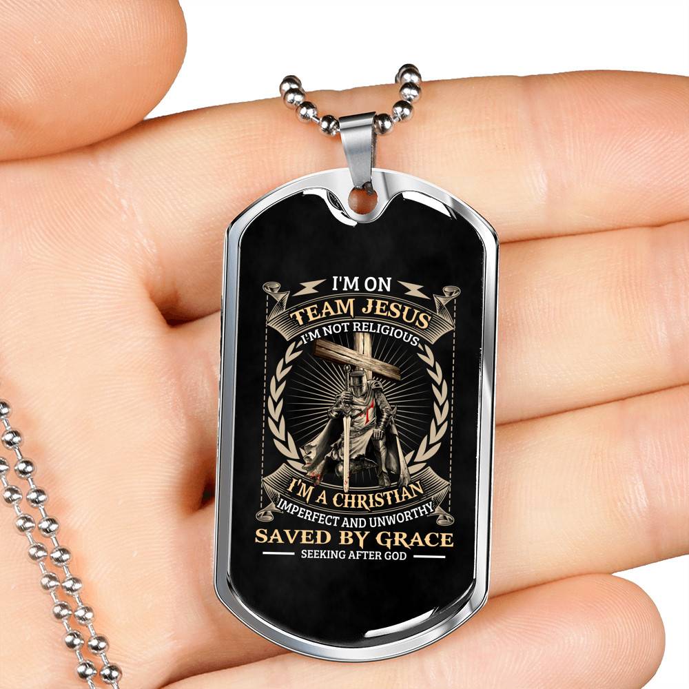 I'm On Team Jesus I'm Not Religious Knight Templar Dog Tag Pendant Necklace I'm On Team Jesus I'm Not Religious Knight Templar Dog Tag Pendant Necklace