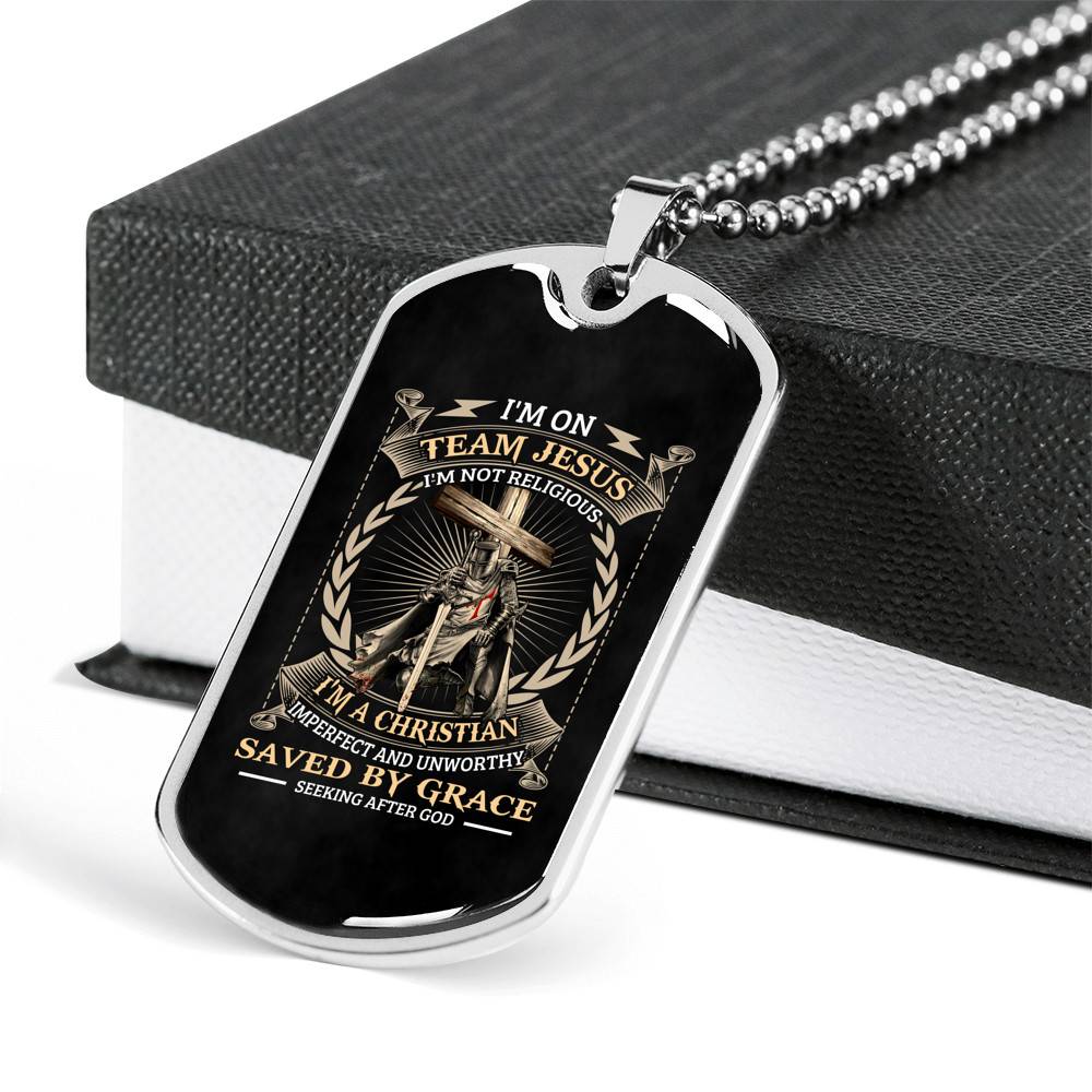 I'm On Team Jesus I'm Not Religious Knight Templar Dog Tag Pendant Necklace I'm On Team Jesus I'm Not Religious Knight Templar Dog Tag Pendant Necklace