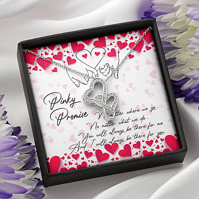 Pinky Promise I Will Always Be There For You Double Hearts Necklace - Friendship Distance Gifts copy