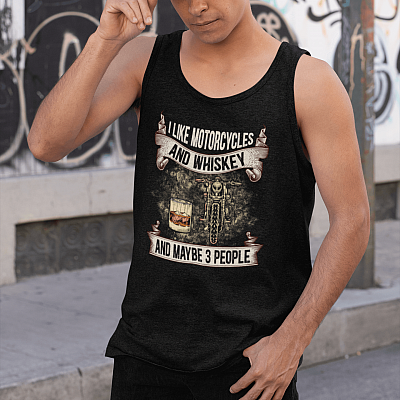 Alternative view of I Like Motorcycles and Whiskey And Maybe 3 People Vintage Cotton Tank Top Tee - Ladies Racerback Tank