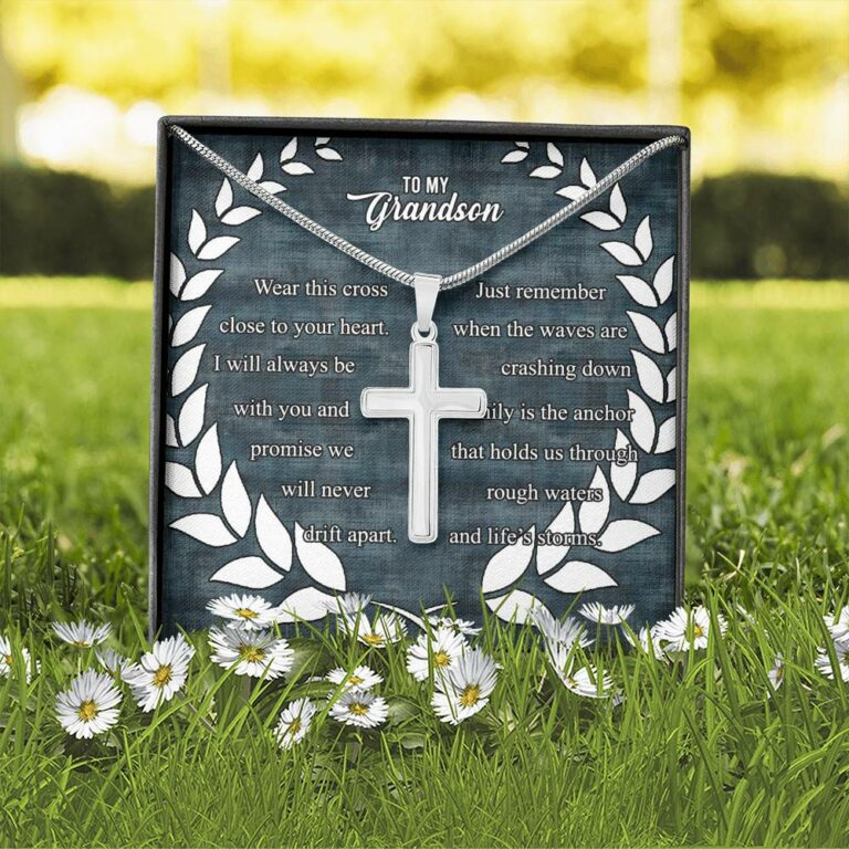 To My Grandson Wear This Cross Close to Your Heart I Will Always Be With You Artisan Crafted Cross Necklace