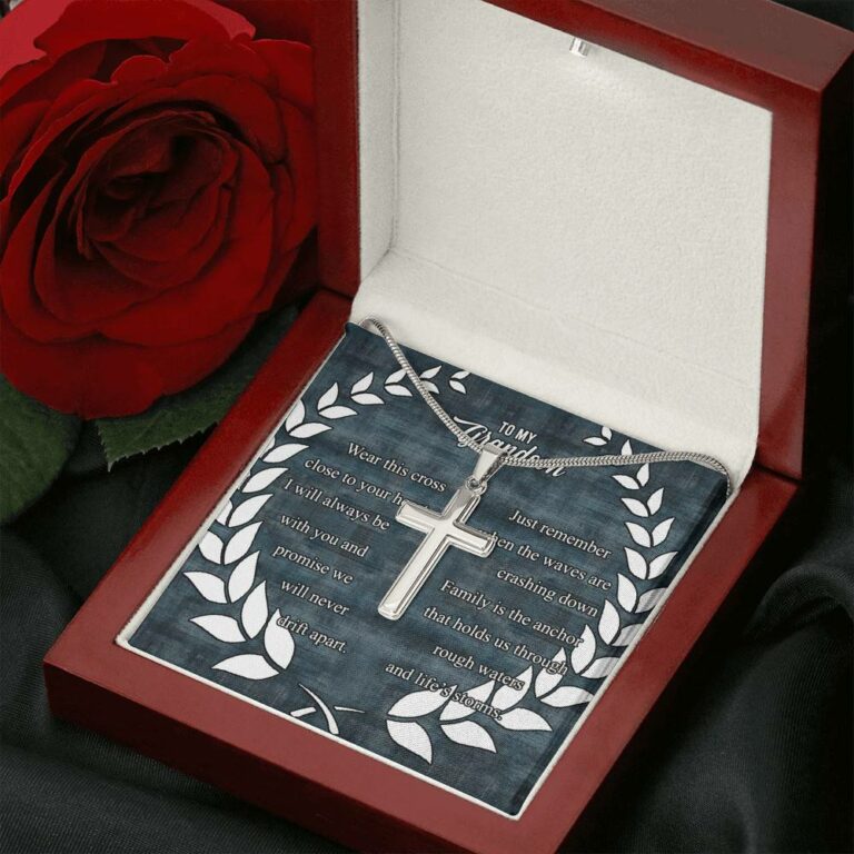 To My Grandson Wear This Cross Close to Your Heart I Will Always Be With You Artisan Crafted Cross Necklace