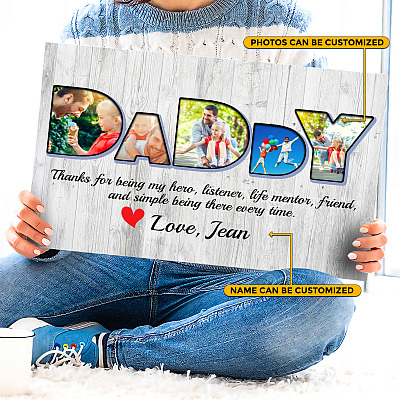 Custom Photo Daddy Thanks for Being My Hero Father Daughter Gift Framed Canvas Prints - Unframed Poster