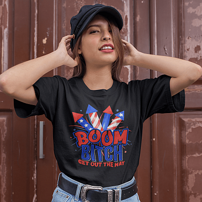 Alternative view of Boom Bitch Get Out Of My Way Firework T-shirt - V-neck - Funny 4th Of July Shirt For Women