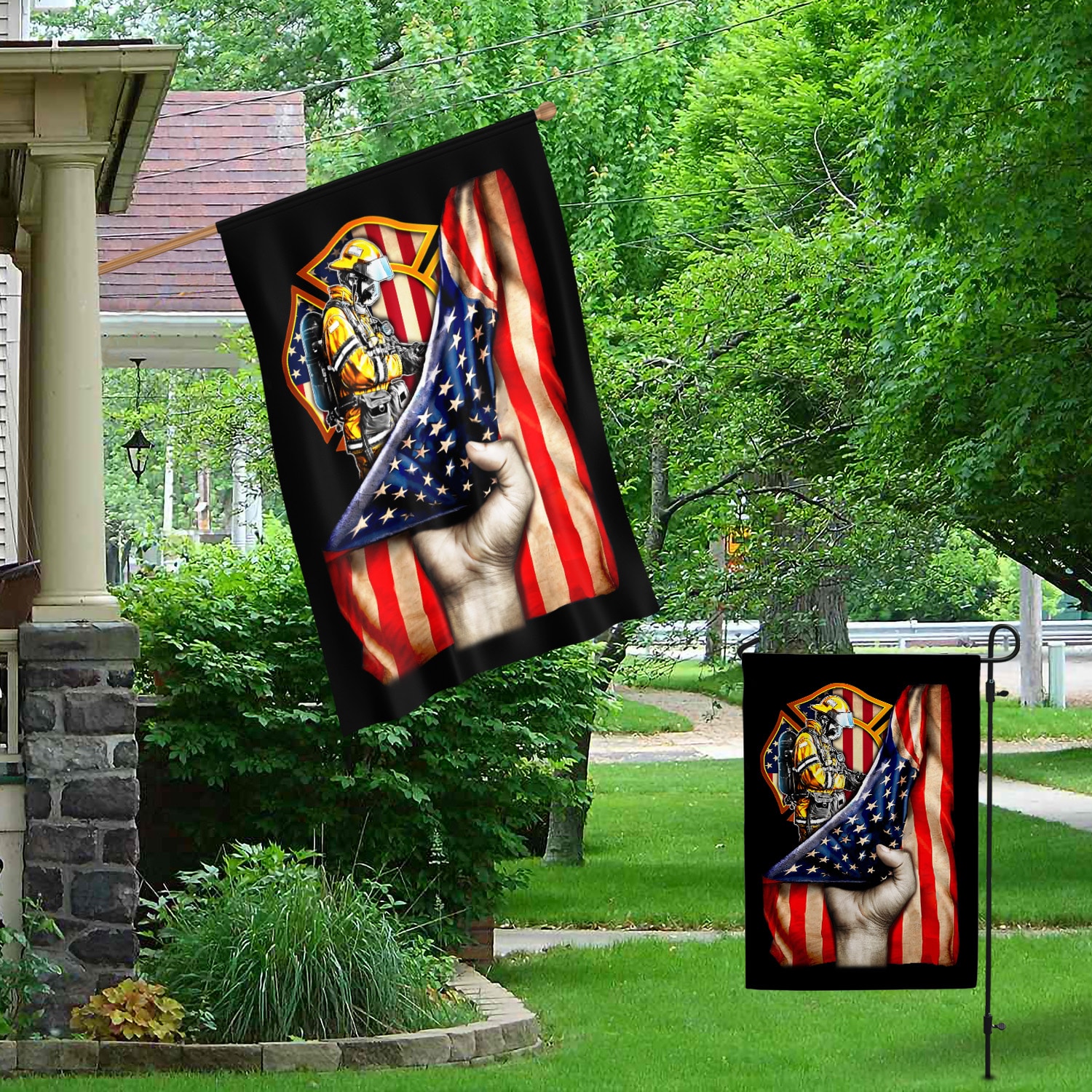 2. Firefighter American Flag (4) Garden & House Mockup 1