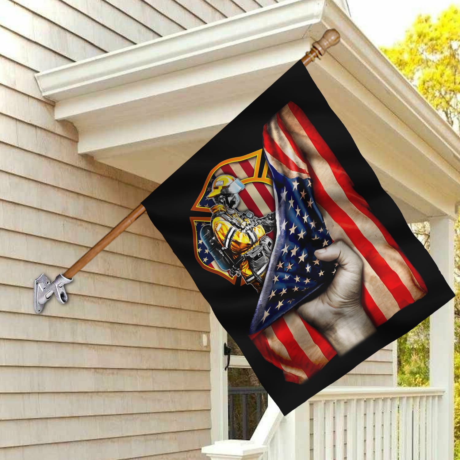 2. Firefighter American Flag (4) House Flag Mockup 2