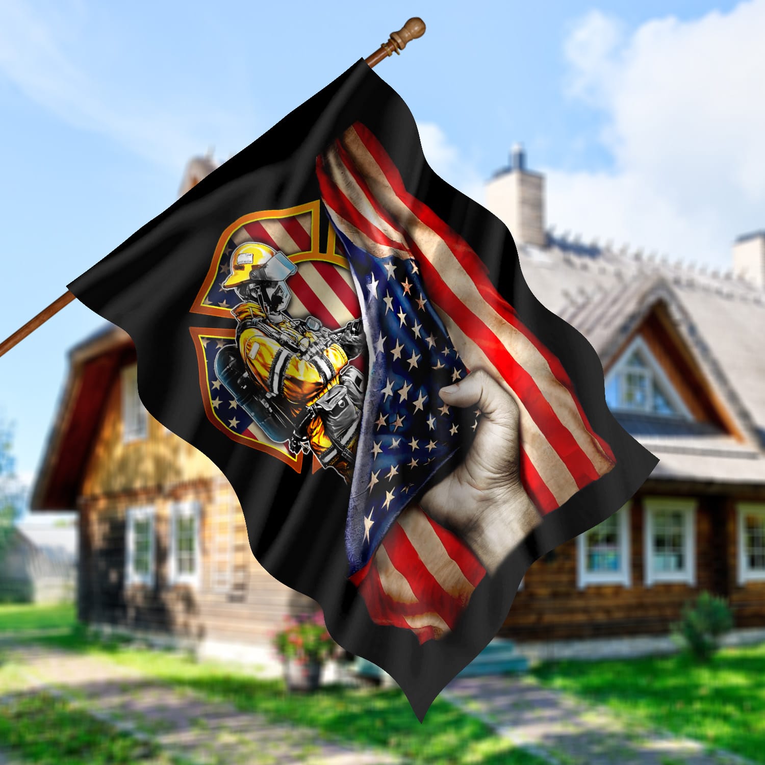 2. Firefighter American Flag (4) House Flag Mockup 5