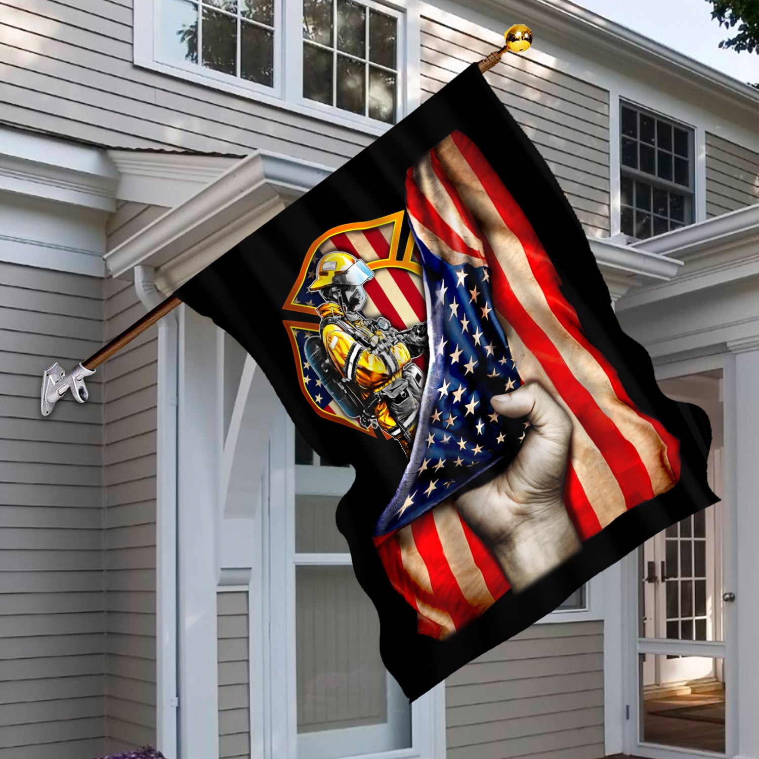 2. Firefighter American Flag (4) House Flag Mockup 6