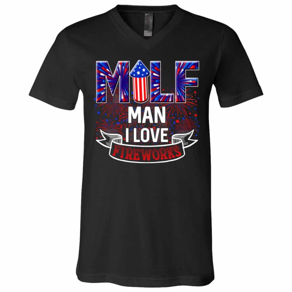 MILF Fireworks t, Black, V-Neck T-Shirt
