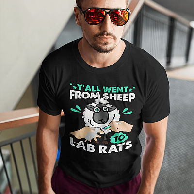 Alternative view of Y'all Went From Sheep To Lab Rats T-Shirt - V-Neck Shirt