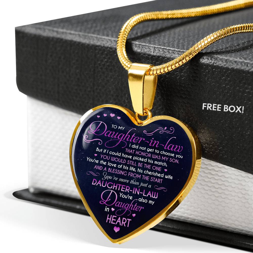 To My Daughter In Law You're Also My Daughter In Heart Heart Pendant Necklace-Bangle