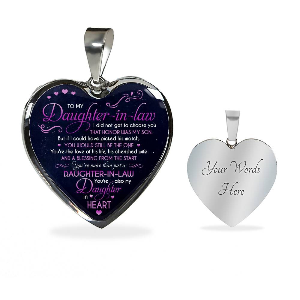 To My Daughter In Law You're Also My Daughter In Heart Heart Pendant Necklace-Bangle