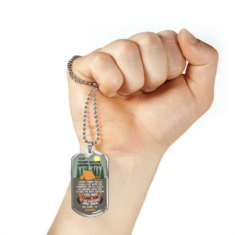 Personalized To My Freakin' Awesome Camping Partner I Love You To The Mountains And Back Dog Tag Pendant Necklace