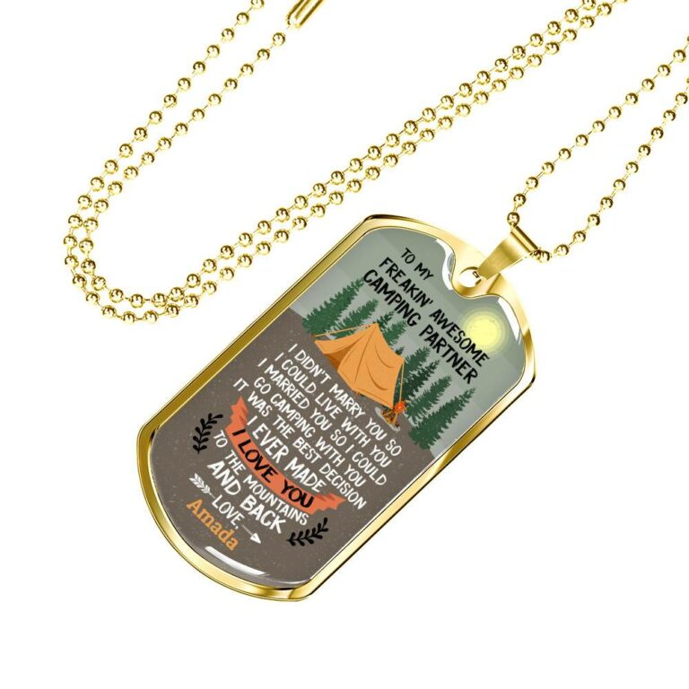 Personalized To My Freakin' Awesome Camping Partner I Love You To The Mountains And Back Dog Tag Pendant Necklace