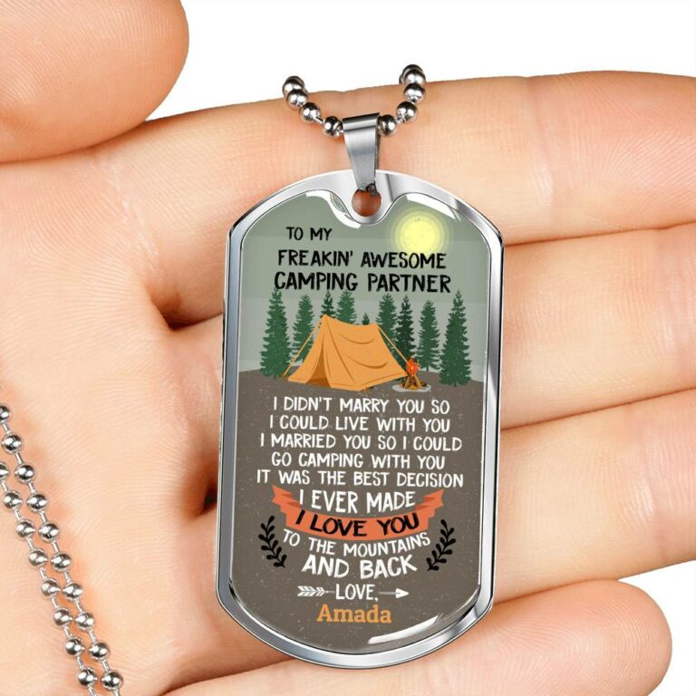 Personalized To My Freakin' Awesome Camping Partner I Love You To The Mountains And Back Dog Tag Pendant Necklace