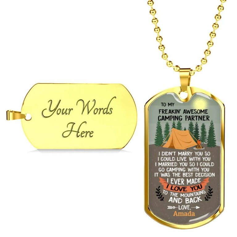 Personalized To My Freakin' Awesome Camping Partner I Love You To The Mountains And Back Dog Tag Pendant Necklace