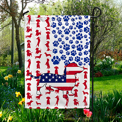 Alternative view of Dachshund Dog American 4th Of July Outdoor House Flag - Independence Day Home Garden Flag - Patriotic Flag