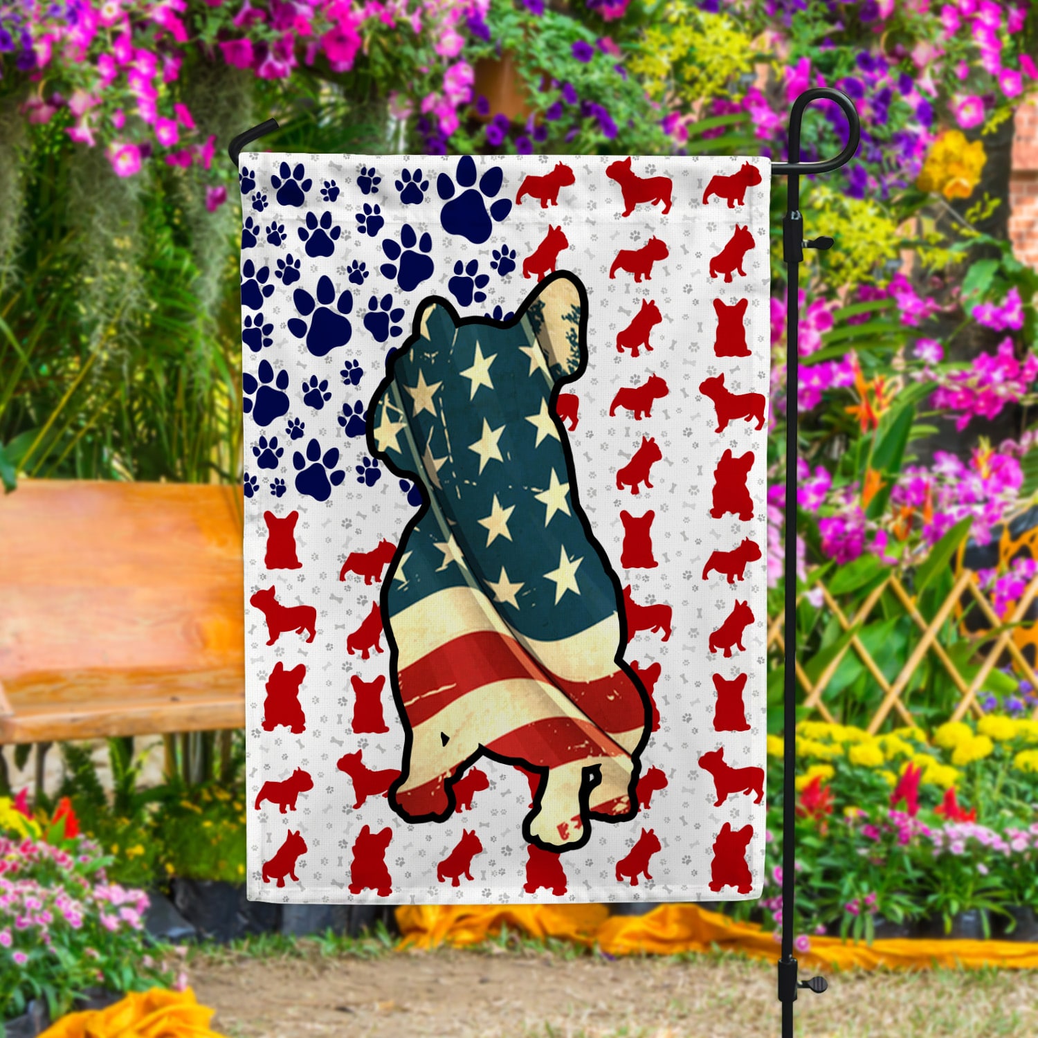 8VT. French Bulldog 4th Of July Garden Flag Mockup 4