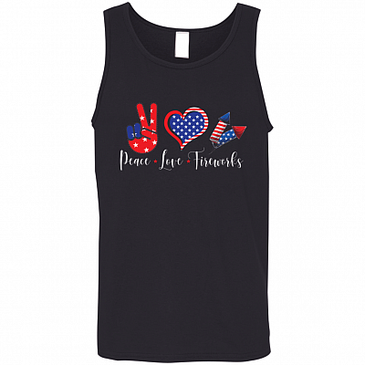 Peace Love Fireworks Funny 4th Of July Cotton Tank Top Tee - Fourth Of July Ladies Racerback Tank