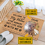 Personalized Photo Cat Welcome To My Home The Humans Just Live Here With Me House Doormat - Outdoor Indoor Doormat