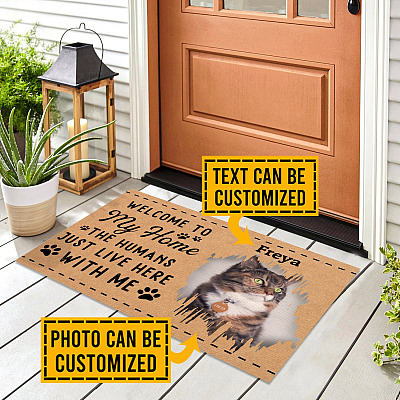 Alternative view of Personalized Photo Cat Welcome To My Home The Humans Just Live Here With Me House Doormat - Outdoor Indoor Doormat