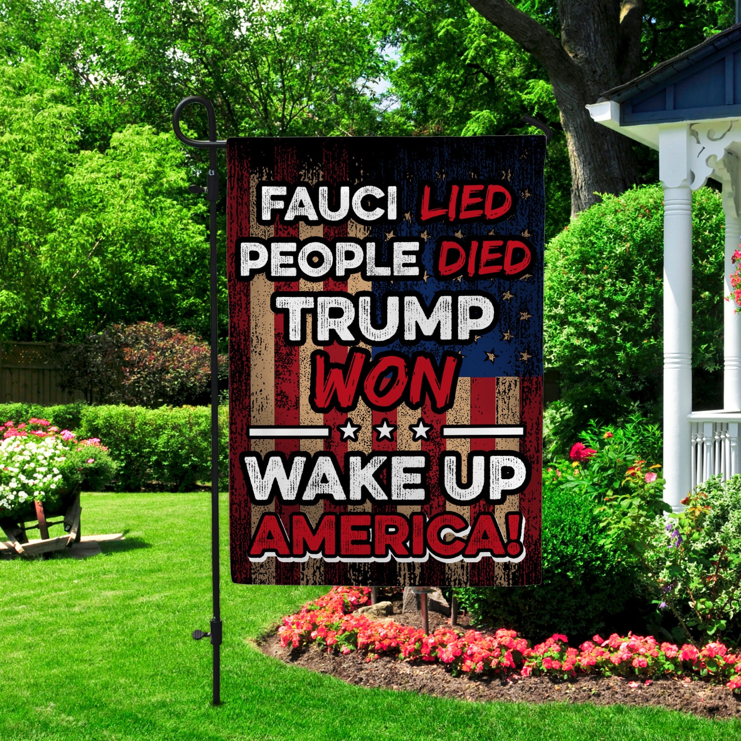 1LV- Fauci Lied People Died FLAG-Right Garden Flag Mockup 2