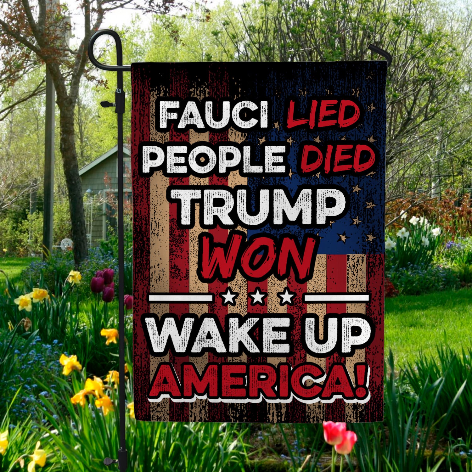 1LV- Fauci Lied People Died FLAG-Right Garden Flag Mockup 5