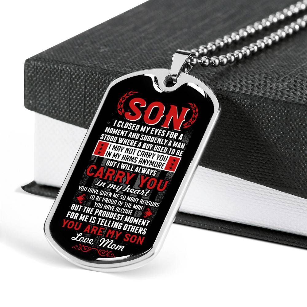 Son I Closed My Eyes For A Moment And Suddenly A Man Stood Where A Boy Used To Be From Mom Dog Tag Pendant Necklace Son I Closed My Eyes For A Moment And Suddenly A Man Stood Where A Boy Used To Be From Mom Dog Tag Pendant Necklace