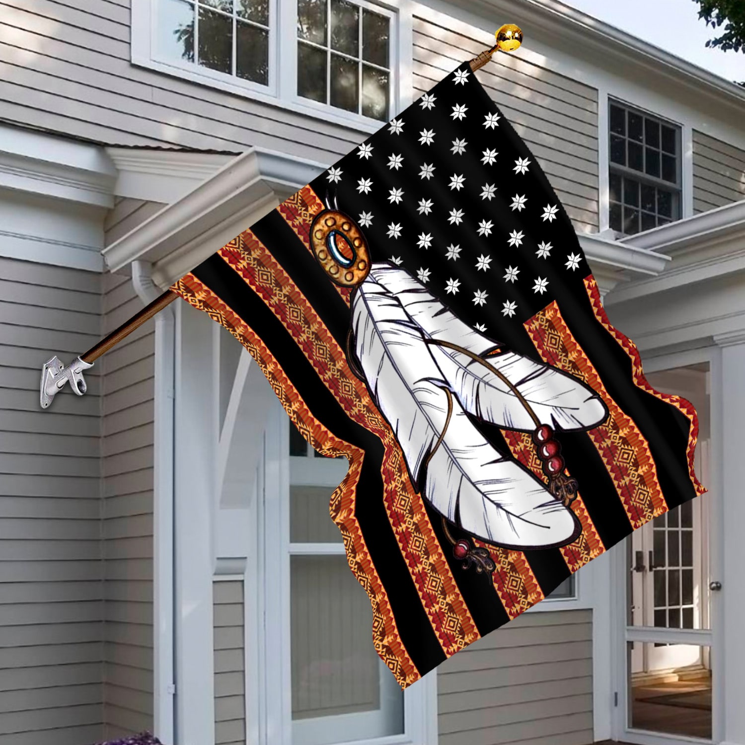 9VT. Feather Native American House Flag Mockup 6