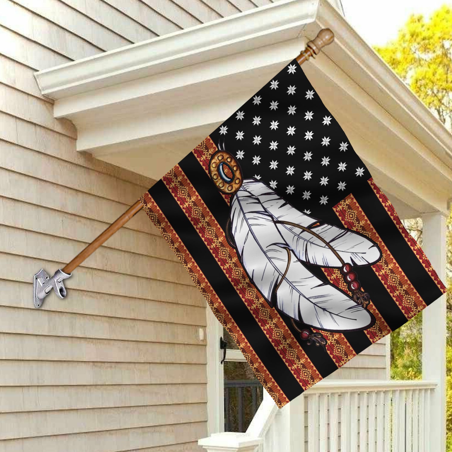 9VT. Feather Native American House Flag Mockup 2