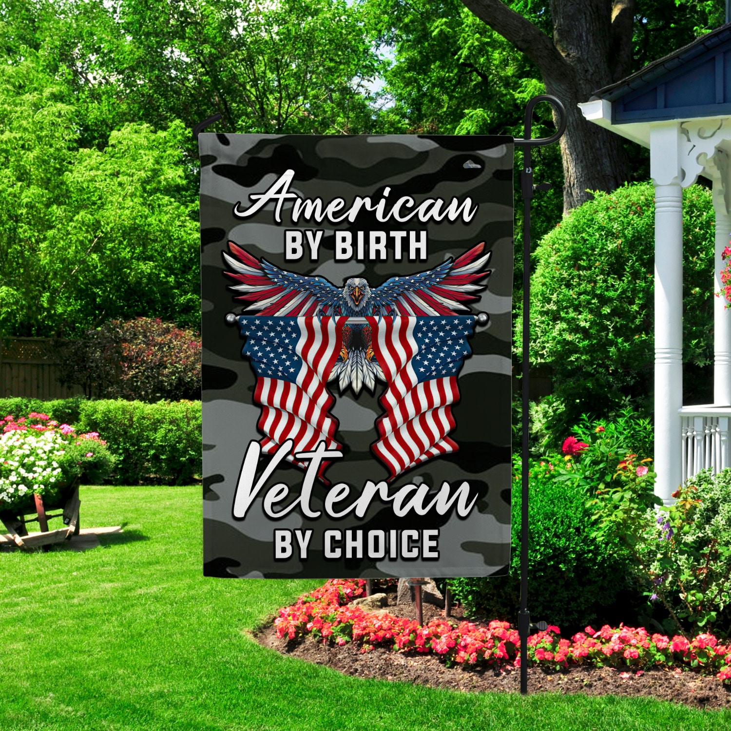 9UT. Veteran By Choice (4) Garden Flag Mockup 2