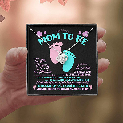 Mom To Be Ten Little Fingers And Ten Little Toes New Mom Love Knot Pendant Necklace