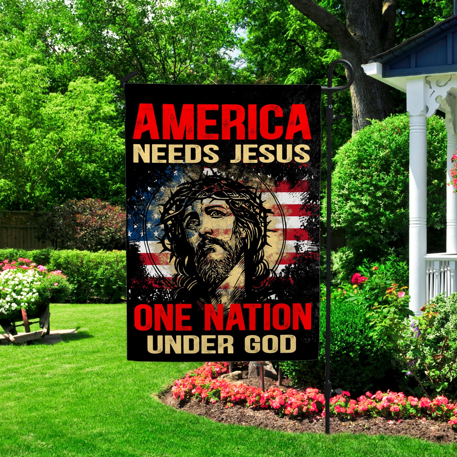 10VT. America Needs Jesus Garden Flag Mockup 2