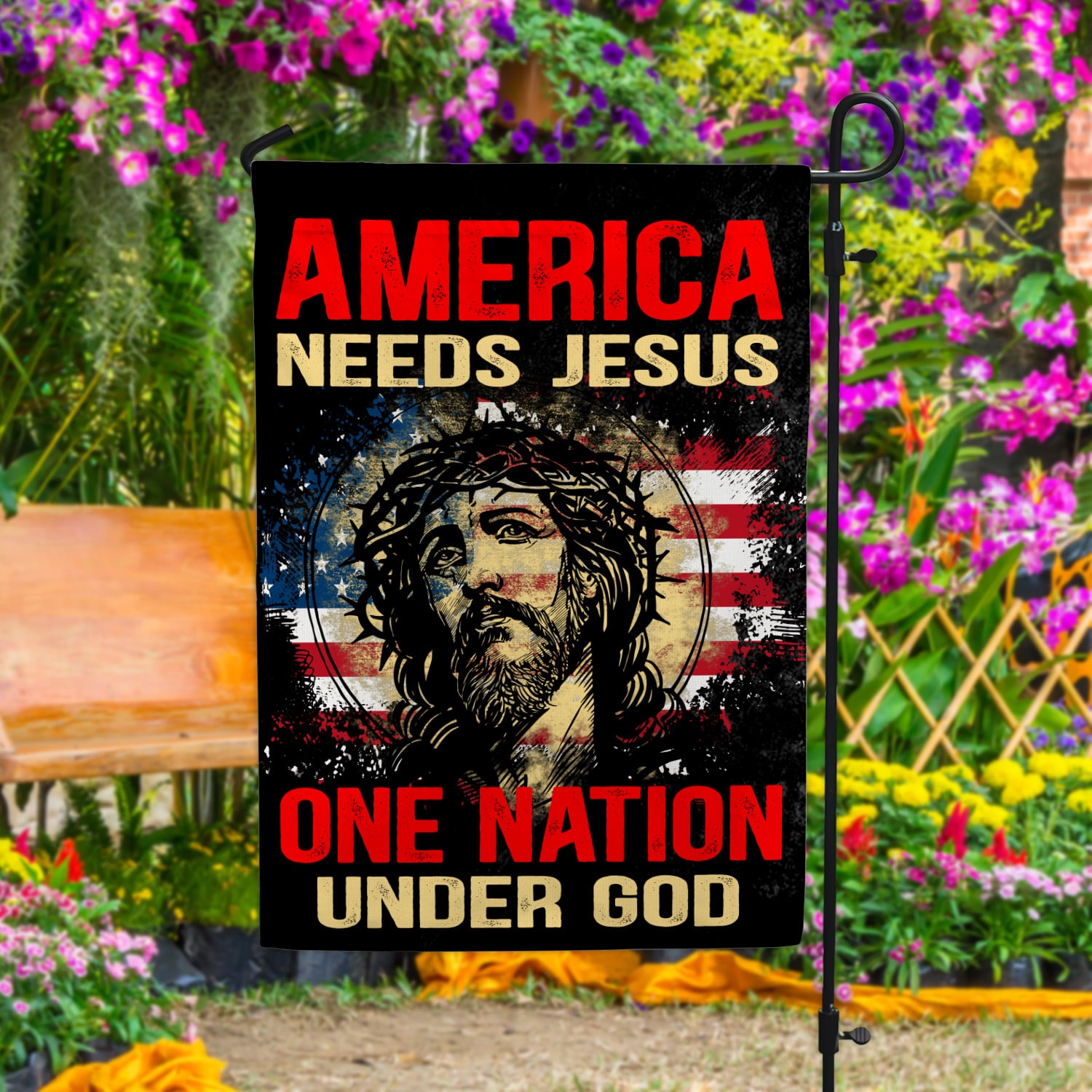10VT. America Needs Jesus Garden Flag Mockup 4