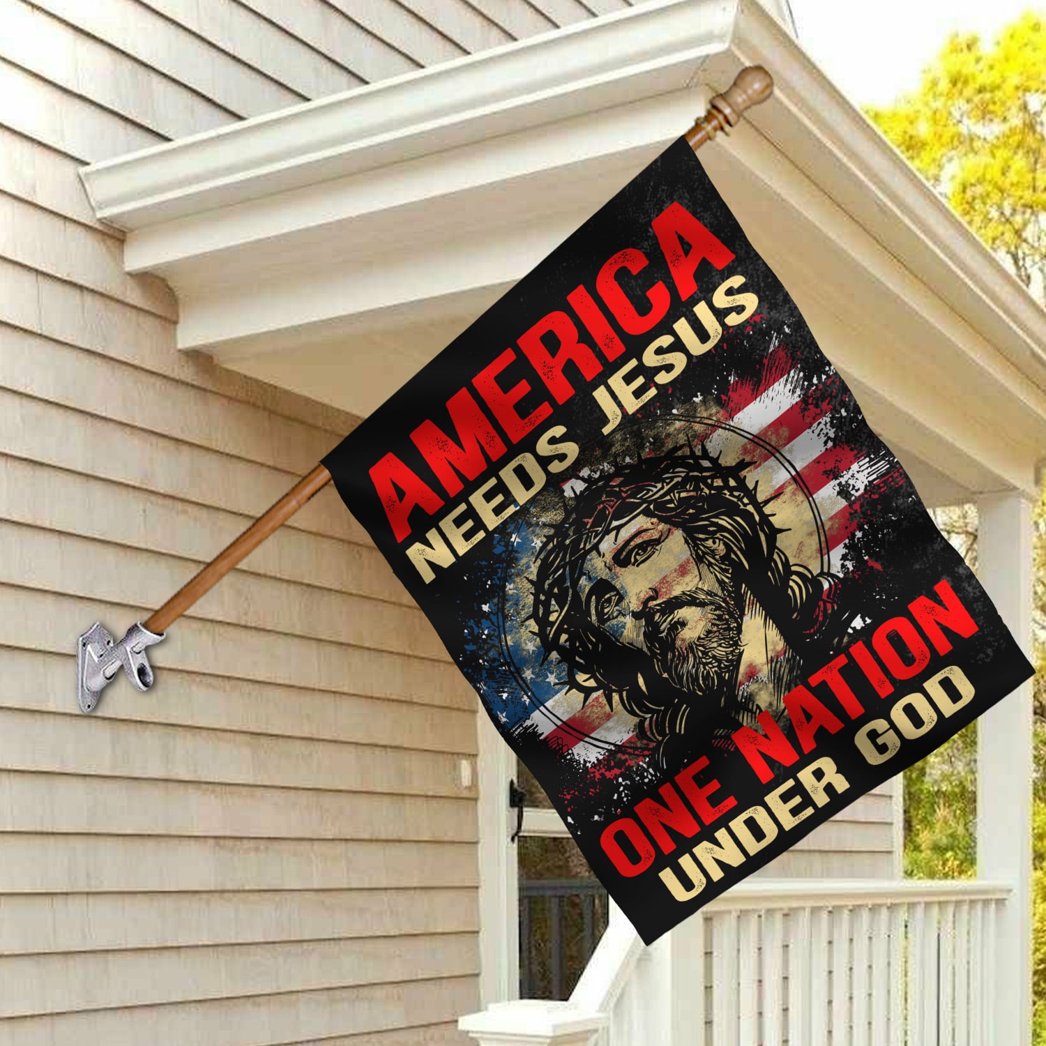 10VT. America Needs Jesus House Flag Mockup 2
