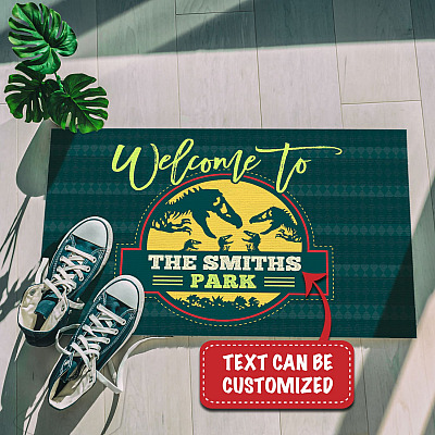 Alternative view of Personalized Family Name Welcome T Rex Dinosaur House Doormat - Outdoor Indoor Doormat