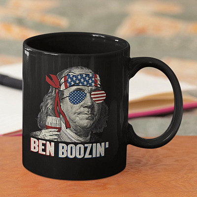 Ben Boozin Benjamin Drankin Fourth of July Patriotic Coffee Mug - Beer Stein - Water Bottle