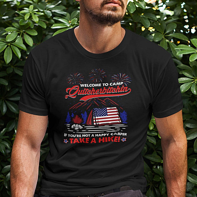 Alternative view of Welcome To Camp Quitcherbitchin If You're Not A Happy Camper Take A Hike 4th Of July T-Shirt - V-Neck Shirt
