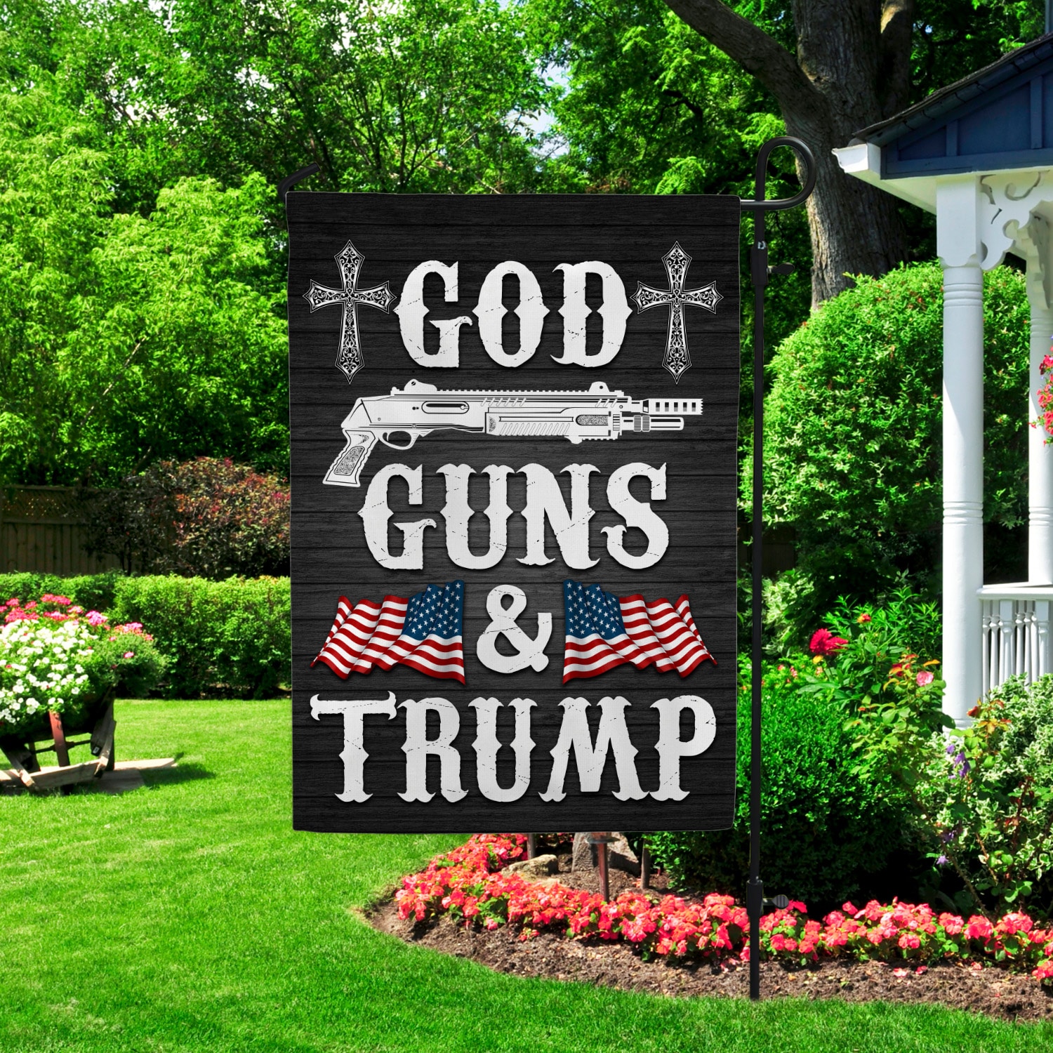 5LV. God Guns Trump Garden Flag Mockup 2