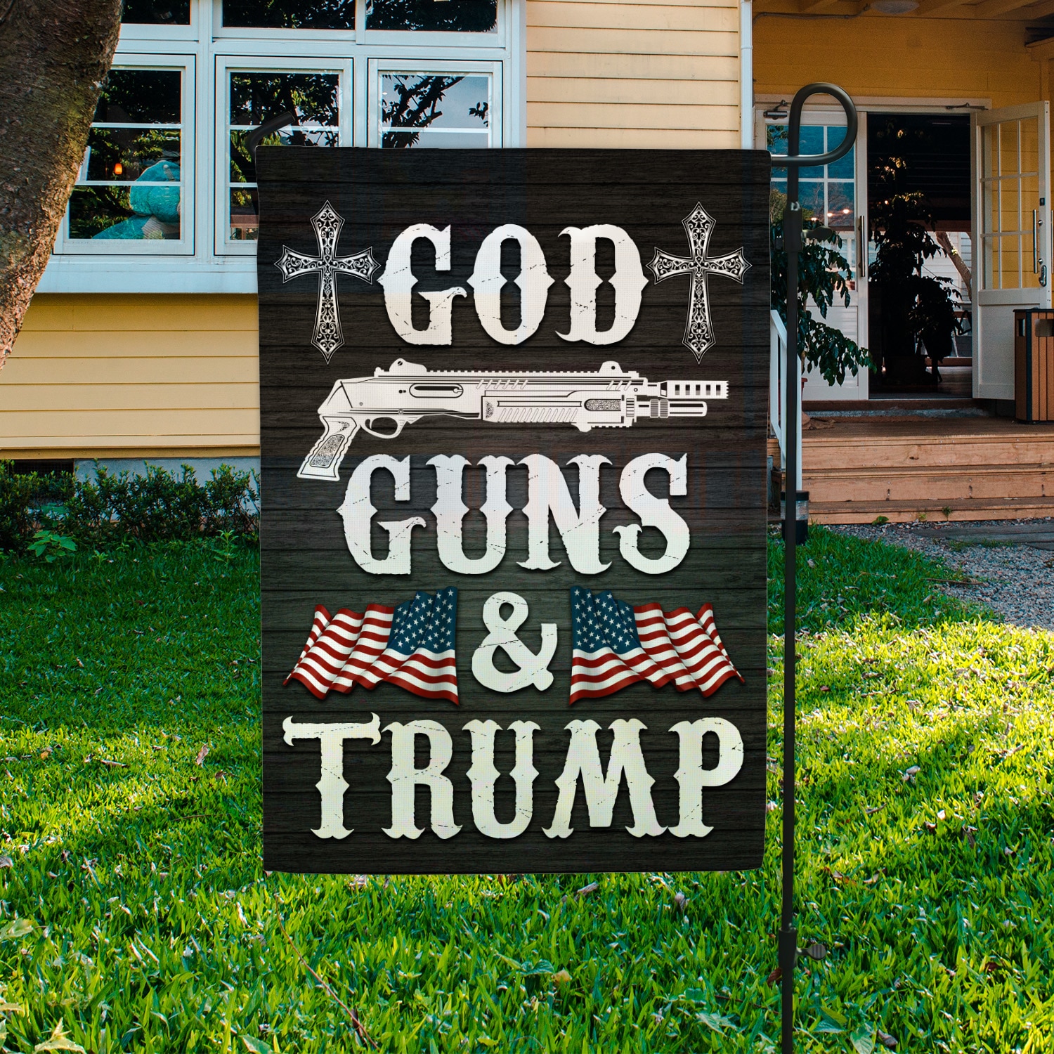 5LV. God Guns Trump Garden Flag Mockup 3