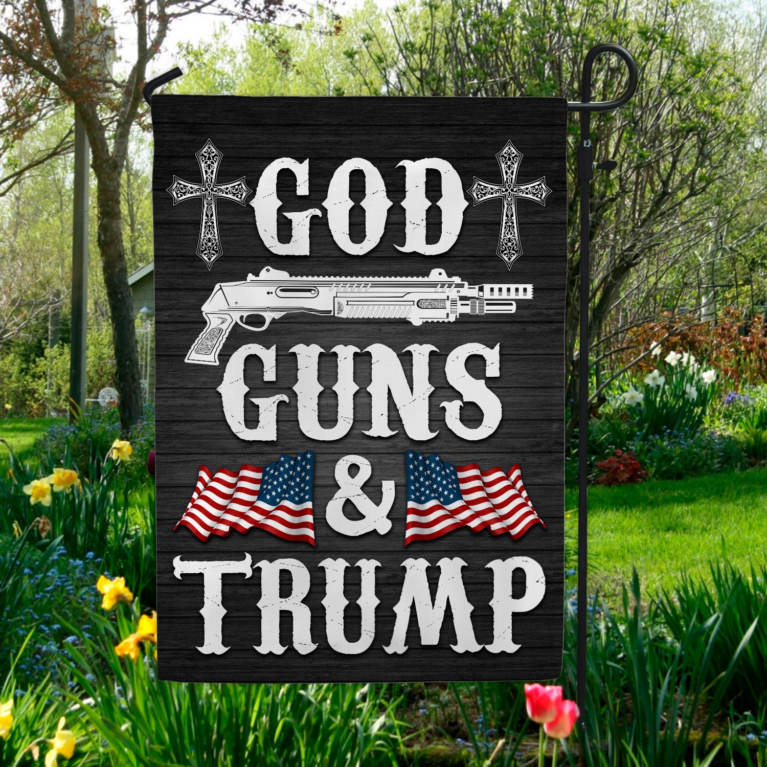 5LV. God Guns Trump Garden Flag Mockup 5