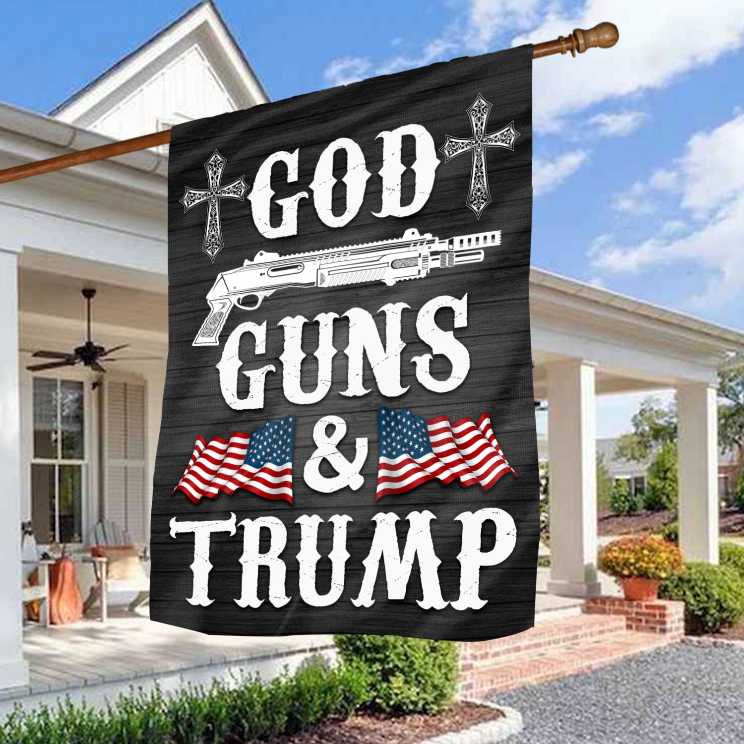 5LV. God Guns Trump House Flag Mockup 3