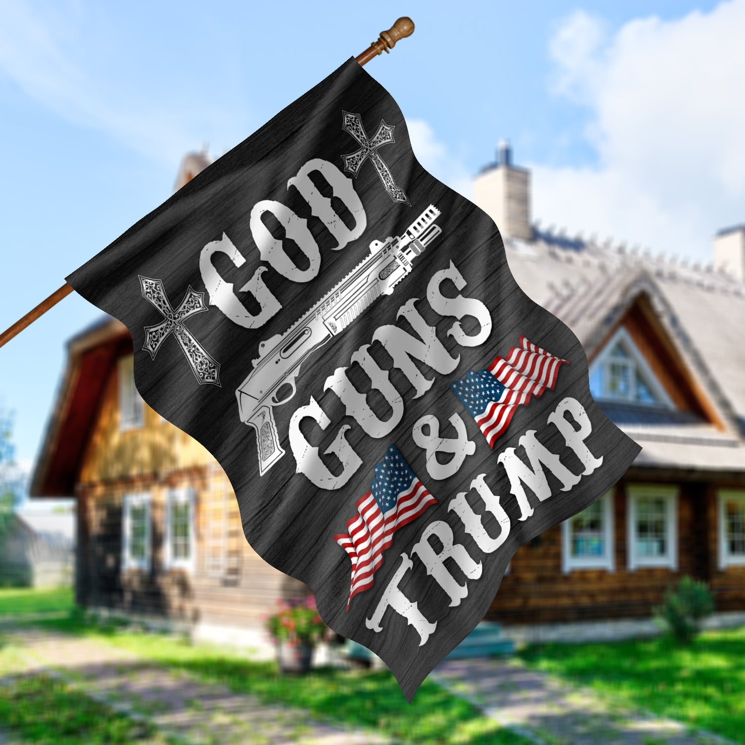 5LV. God Guns Trump House Flag Mockup 5