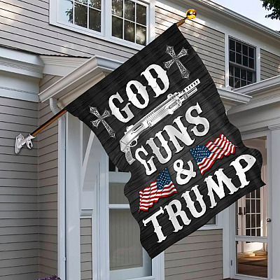Alternative view of Cross God Guns and Trump Pro Trump Pro Guns American House Flag - Garden Flag