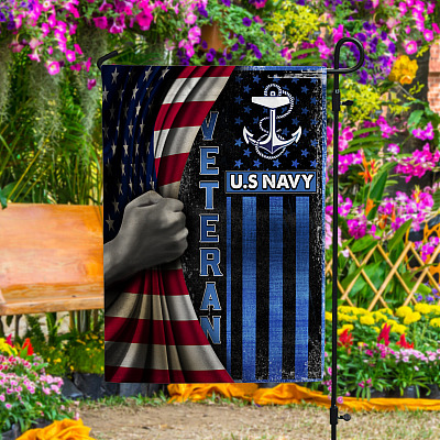 Alternative view of US Navy Veteran Hand Pulling American Flag Outdoor House Flag - Navy Veteran Home Garden Flag