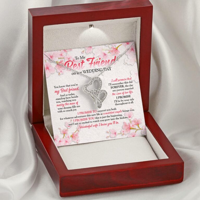 To My Best Friend On Her Wedding Day Double Hearts Necklace - Friend To Bride Necklace Wedding Gift For Bride