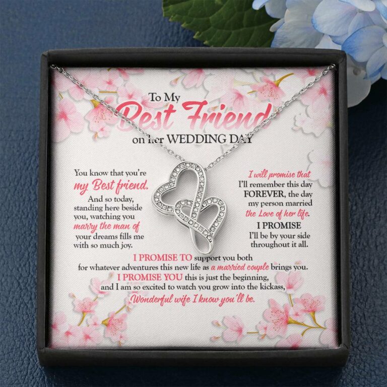 To My Best Friend On Her Wedding Day Double Hearts Necklace - Friend To Bride Necklace Wedding Gift For Bride